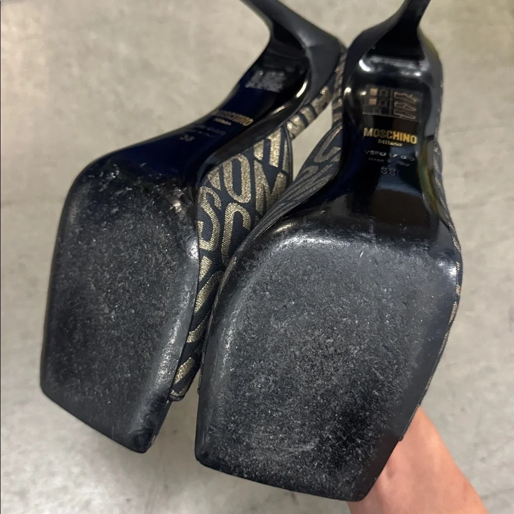 Moschino Black and Gold Logo Mules - Picture 6 of 6